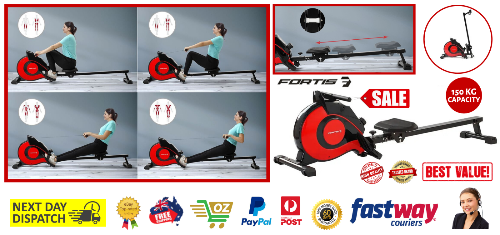 fortis foldable mechanical exercise rowing machine